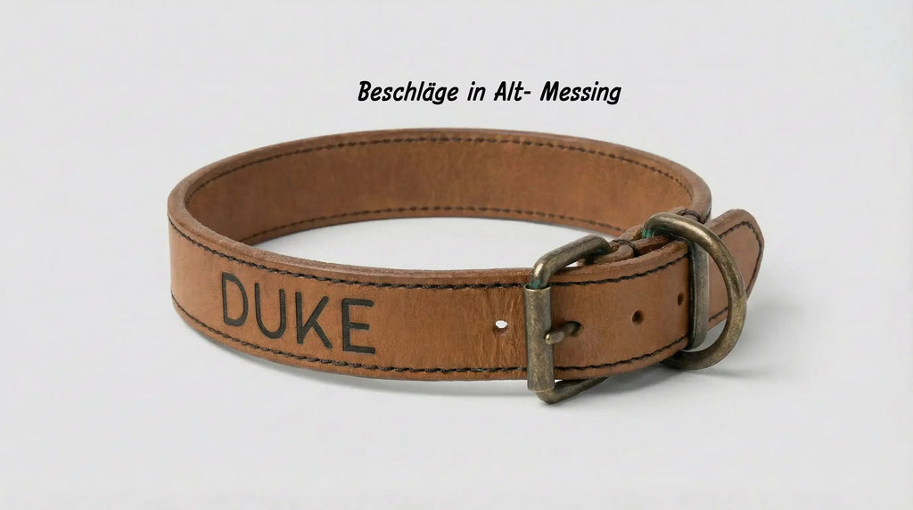 Personalisiertes Leder-Hundehalsband | Handgefertigt & Wetterfest | Echtes Leder | geröstetes Hellbraun