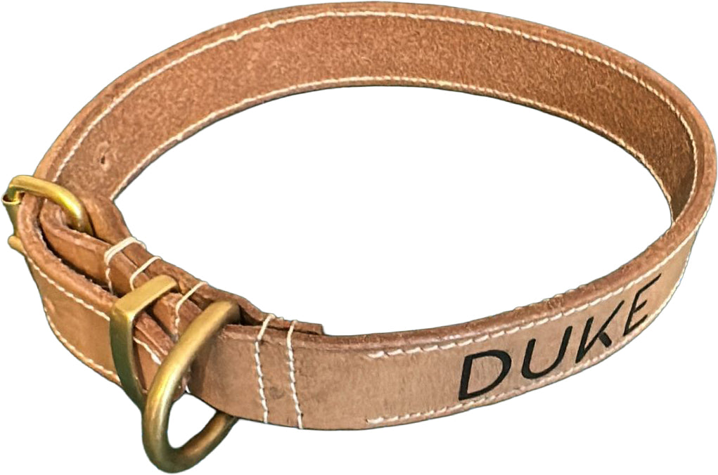 Personalisiertes Leder-Hundehalsband | Handgefertigt & Wetterfest | Echtes Leder | geröstetes Hellbraun