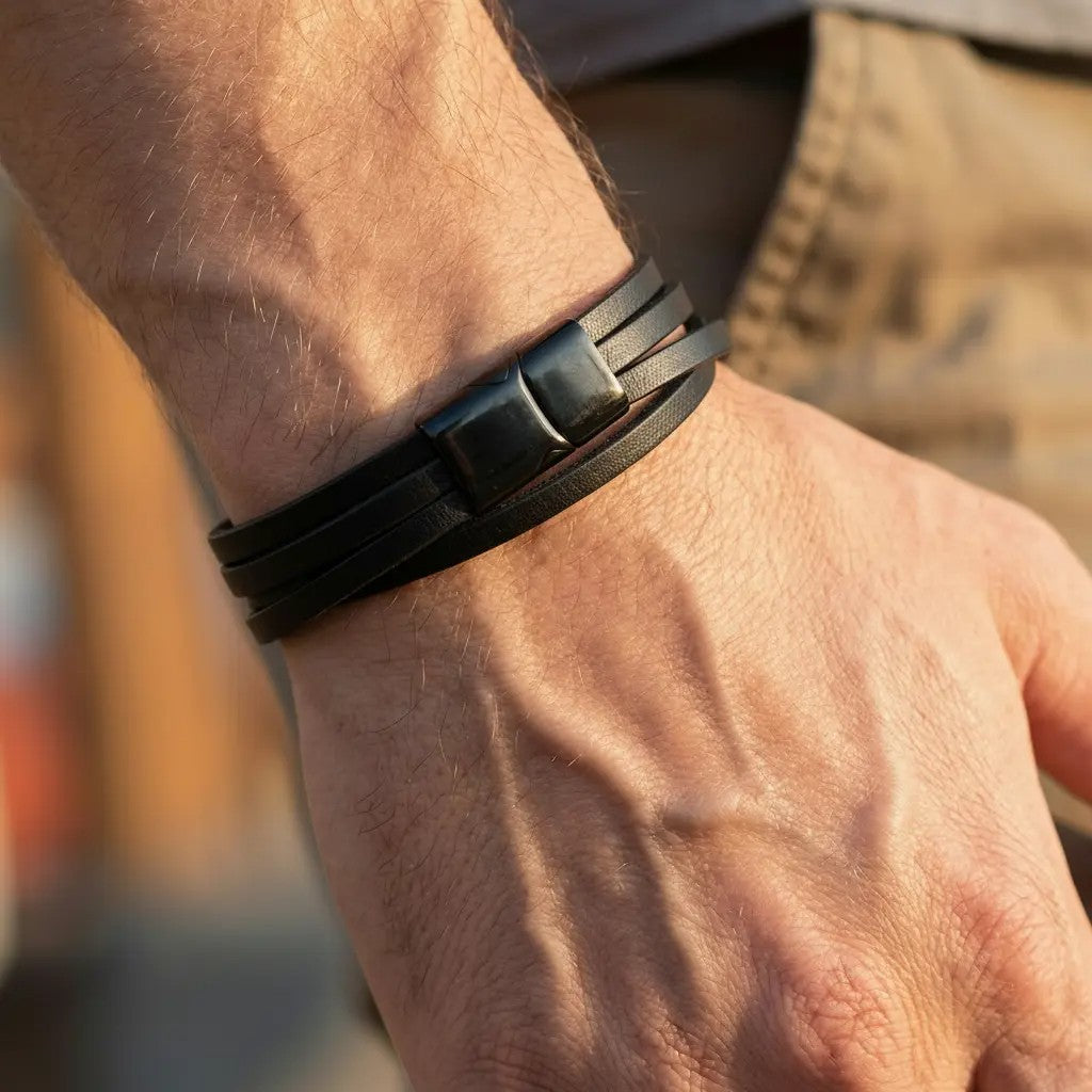 Schwarzes Lederarmband | Handgefertigt | langlebig & individuell