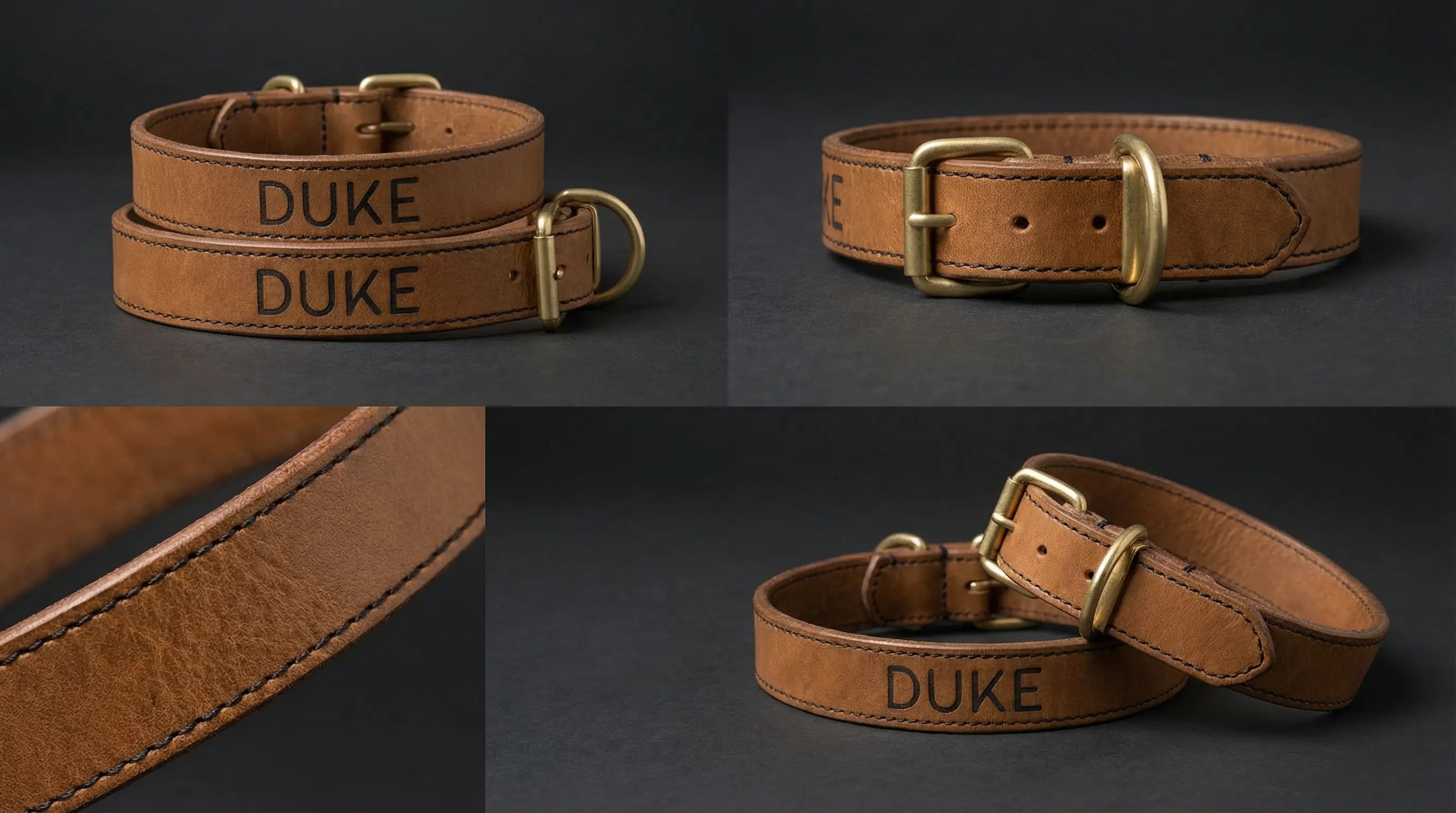 Personalisiertes Leder-Hundehalsband | Handgefertigt & Wetterfest | Echtes Leder | geröstetes Hellbraun