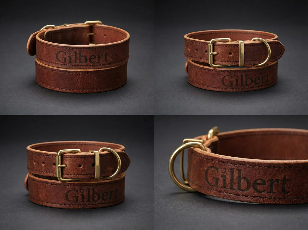 Personalisiertes Leder-Hundehalsband | Handgefertigt & Wetterfest | Echtes Leder | Weinrot