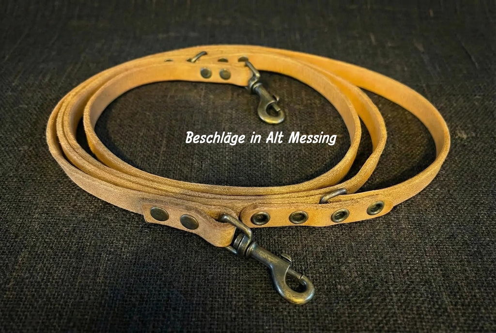 Handgefertigte Lederleine 2,3m verstellbar | Hundeleine Leder mit Messing oder Alt-Messing | Langlebig & wetterfest
