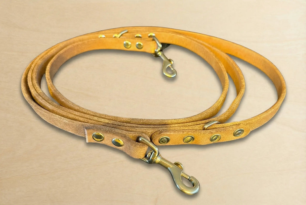 Handgefertigte Lederleine 2,3m verstellbar | Hundeleine Leder mit Messing oder Alt-Messing | Langlebig & wetterfest