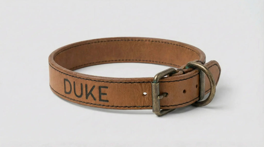 Personalisiertes Leder-Hundehalsband | Handgefertigt & Wetterfest | Echtes Leder | geröstetes Hellbraun