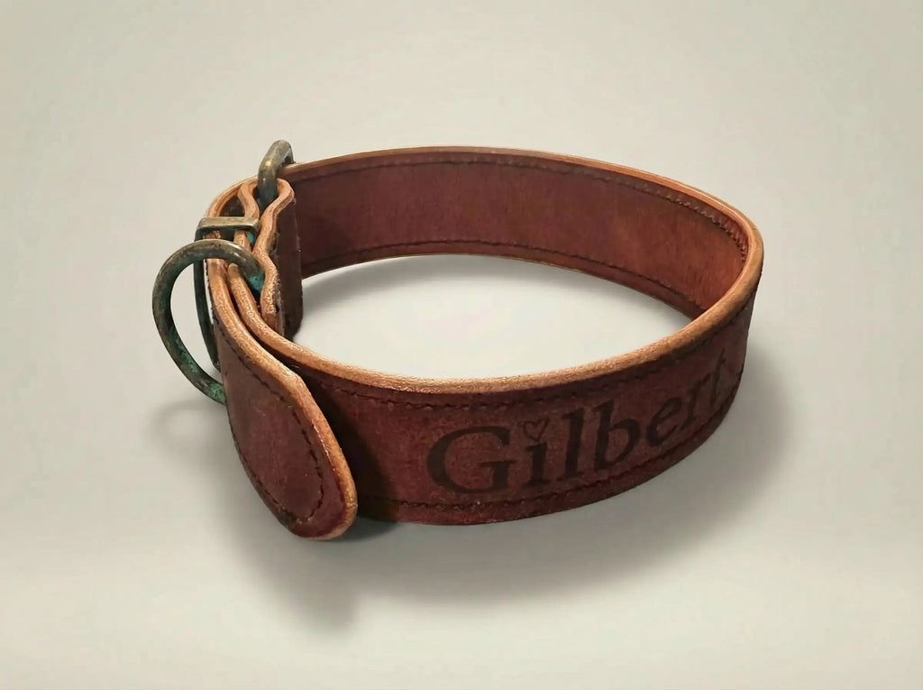 Personalisiertes Leder-Hundehalsband | Handgefertigt & Wetterfest | Echtes Leder | Weinrot