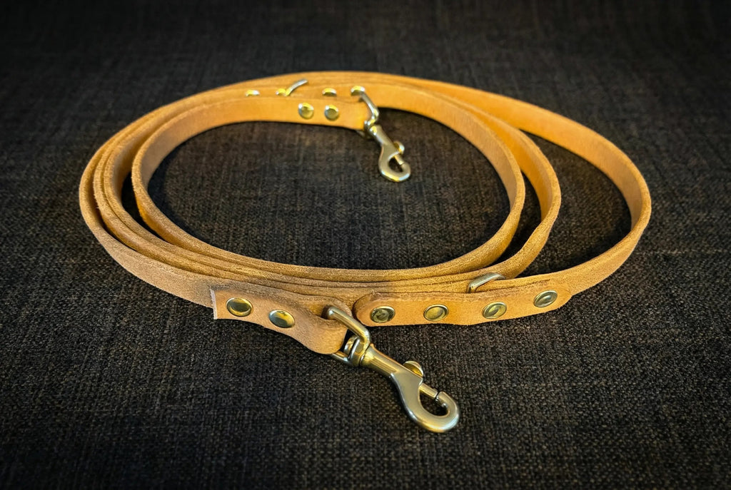 Handgefertigte Lederleine 2,3m verstellbar | Hundeleine Leder mit Messing oder Alt-Messing | Langlebig & wetterfest